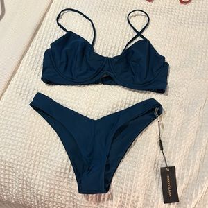 Pinkcolada Thong Bikini Bottom & Top | color: deep teal | size:L